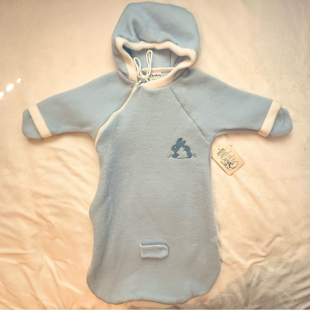 Vintage Carters Blue One Size Bunting NWT baby bunny soft fuzzy warm outerwear